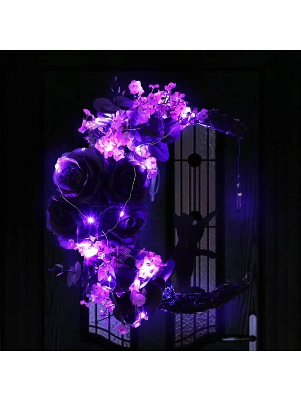 Lighted Halloween Wreath with Cat & Moon | 12